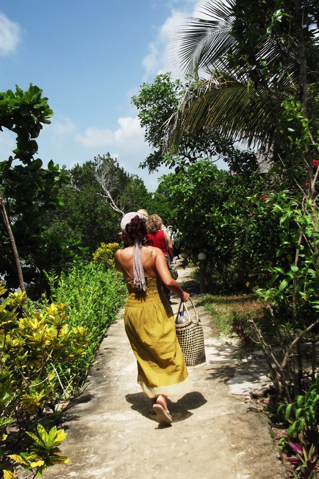 Traveller exploring a garden path